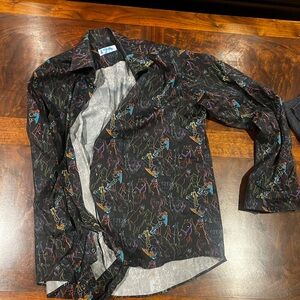 Eton Black dress Shirt with Colorful Line Art
